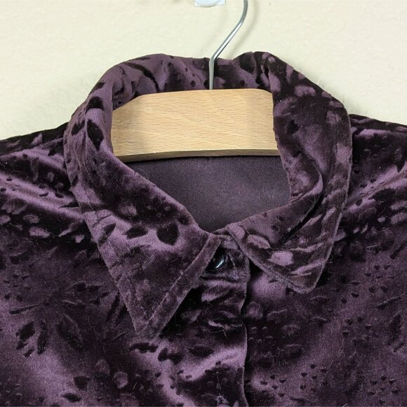 VTG Women's Purple Velvet Burnout Floral Button Down Shirt size L Whimsigoth - Picture 3 of 6